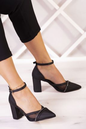 کفش مجلسی مشکی زنانه پاشنه متوسط ( 5 - 9 cm ) پارچه نساجی پاشنه ضخیم کد 464980530