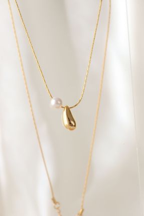 گردنبند جواهر طلائی زنانه استیل ضد زنگ کد 805608968