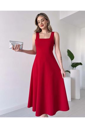 لباس قرمز زنانه بافتنی کرپ گلوژ بند دار کد 838447090