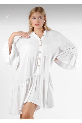 پیراهن سفید زنانه ریلکس یقه پیراهنی ویسکون کد 830355451