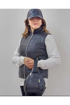 کلاه مشکی زنانه چرم خالص ELİTELEDER - کد 67852780