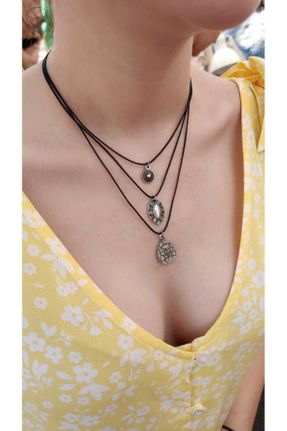 گردنبند جواهر مشکی زنانه روکش نقره کد 273528875