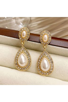 گوشواره جواهر سفید مروارید Mefy - کد 838498770