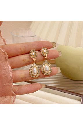 گوشواره جواهر سفید مروارید Mefy - کد 838498770