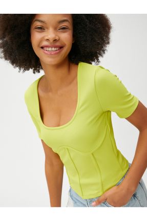 تی شرت سبز زنانه یقه گرد تکی کد 660255090