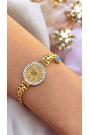 دستبند استیل طلائی زنانه استیل ضد زنگ کد 838545136