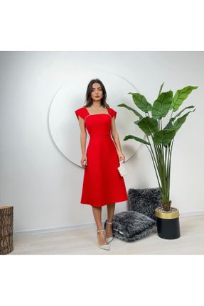 لباس قرمز زنانه بافتنی پنبه - پلی استر آستین افتاده رگولار شانه باز کد 838548090