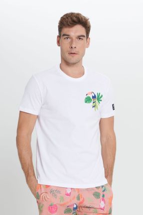 تی شرت سفید مردانه یقه گرد رگولار کد 811142708