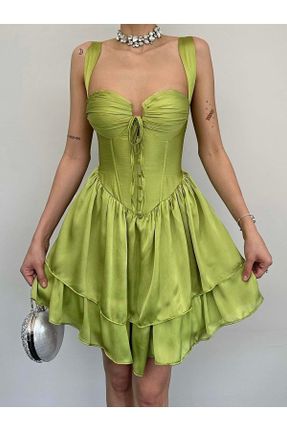 لباس مجلسی سبز زنانه پلی استر آستین استاندارد رگولار یقه هفت آستر دار کد 833253380