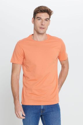 تی شرت نارنجی مردانه یقه گرد پنبه (نخی) اسلیم فیت تکی بیسیک کد 243790248