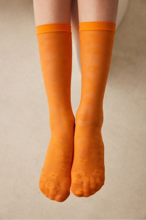 جوراب نارنجی زنانه طرح دار کد 654191393