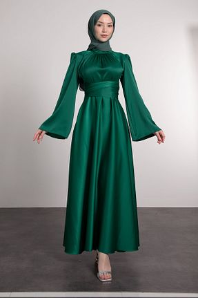 لباس مجلسی حجاب سبز زنانه یقه دوچرخه Lamia Giyim - کد 838710228