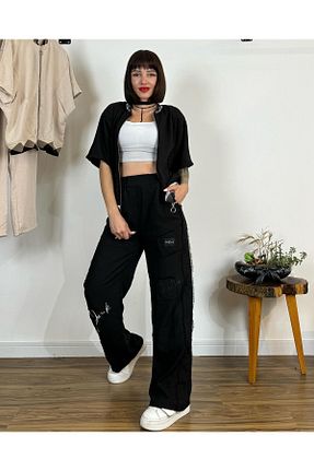 ست بالاتنه و پائین تنه مشکی زنانه کتان Punk Queen - کد 838761483