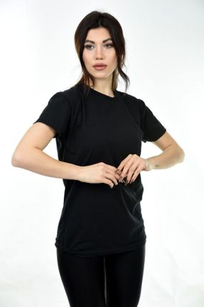 تی شرت مشکی زنانه رگولار یقه گرد پنبه (نخی) تکی بیسیک کد 262717030