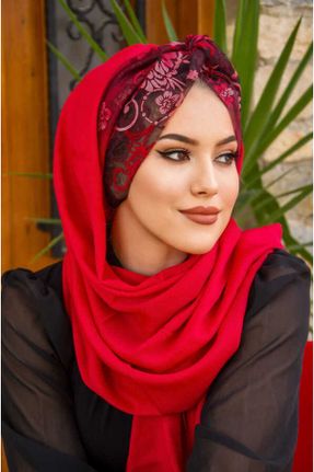 شال قرمز زنانه پنبه - پلی استر کد 827337493