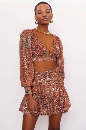 ست بالاتنه و پائین تنه قهوه ای زنانه بافتنی FASHION COCKTAIL - کد 691036768