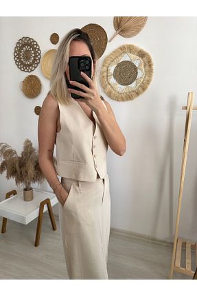 ست بالاتنه و پائین تنه بژ زنانه بافتنی AG - کد 831058441