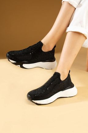 کفش اسنیکر مشکی زنانه بدون بند پارچه نساجی کد 833079311
