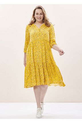 لباس سایز بزرگ زرد زنانه ویسکون EVEN plus size - کد 756686751