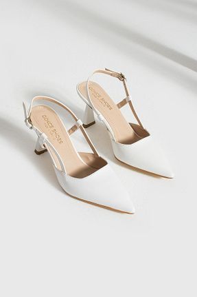 کفش پاشنه بلند کلاسیک سفید زنانه چرم لاکی Gökçe Shoes - کد 838471283
