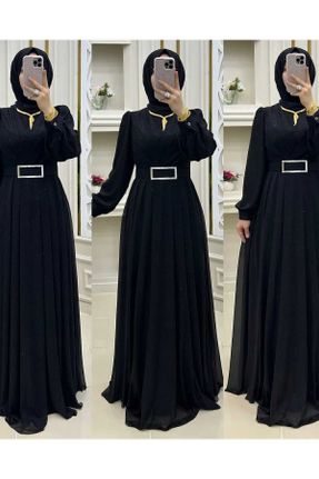 لباس مجلسی مشکی زنانه اسلیم یقه گرد شیفون کد 832516924