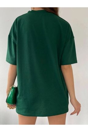 تی شرت سبز زنانه اورسایز یقه گرد پنبه - پلی استر کد 821630375