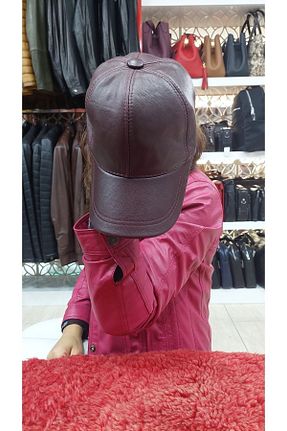 کلاه زرشکی زنانه چرم خالص ELİTELEDER - کد 713855287
