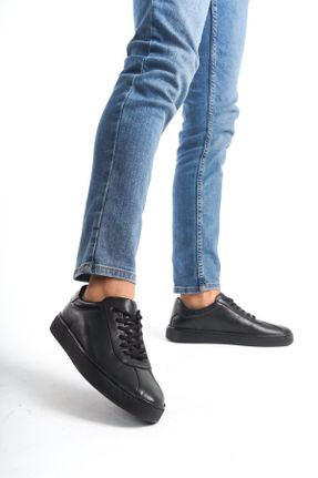 کفش اسنیکر مشکی مردانه بند دار چرم طبیعی چرم طبیعی کد 837812459