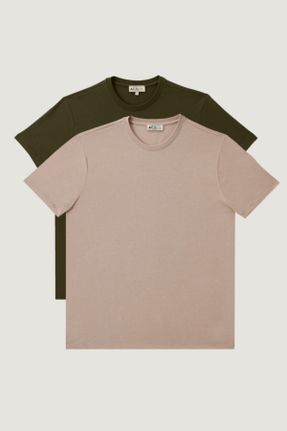 تی شرت خاکی مردانه یقه گرد رگولار پنبه (نخی) 2