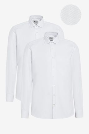 پیراهن سفید مردانه پنبه (نخی) اسلیم فیت کد 827132106
