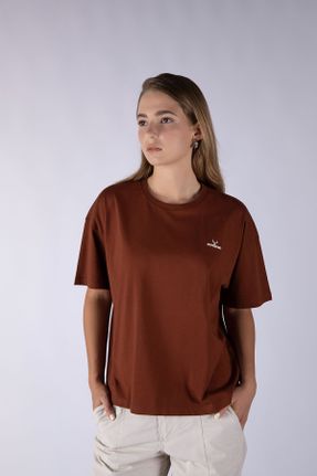 تی شرت قهوه ای زنانه یقه گرد ریلکس تکی پوشاک ورزشی کد 444305297