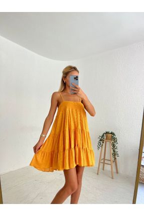 لباس زرد زنانه بافت بافتنی رگولار بند دار بیسیک کد 838152695