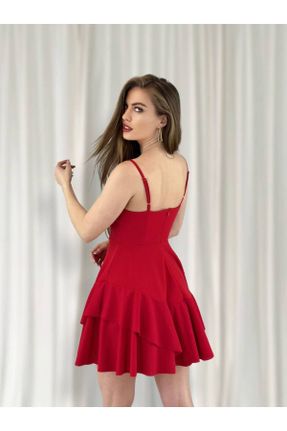 لباس مجلسی قرمز زنانه آویزی اسلیم استراپلز پنبه - پلی استر بدون آستر کد 826088098