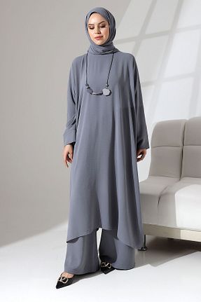ست بالاتنه و پائین تنه حجاب طوسی زنانه اورسایز Berel Moda - کد 838370402