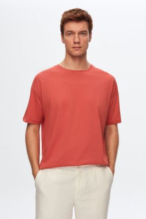 تی شرت نارنجی مردانه یقه گرد راحت تکی کد 114505275