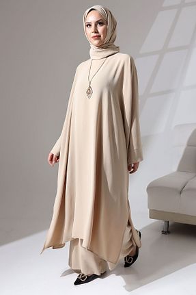 ست بالاتنه و پائین تنه حجاب بژ زنانه اورسایز Berel Moda - کد 838370414