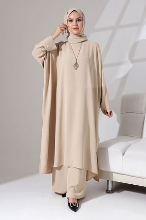ست بالاتنه و پائین تنه حجاب بژ زنانه اورسایز Berel Moda - کد 838370414