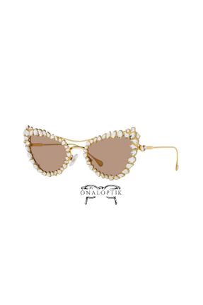 عینک آفتابی طلائی زنانه 56 UV400 فلزی مات گربه ای کد 838749508