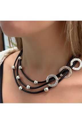 گردنبند جواهر مشکی زنانه روکش نقره کد 381710790