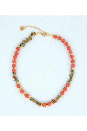 گردنبند جواهر نارنجی زنانه سنگی کد 763644916