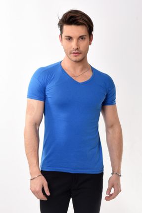 تی شرت سرمه ای مردانه اسلیم فیت پنبه (نخی) یقه هفت تکی بیسیک کد 238532066