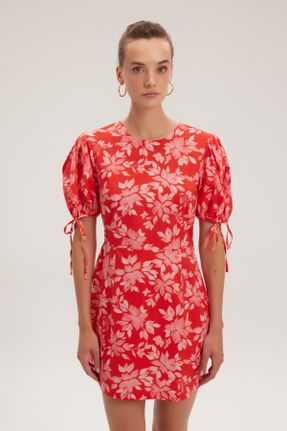 لباس قرمز زنانه بافتنی طرح گلدار Fitted کد 838297862