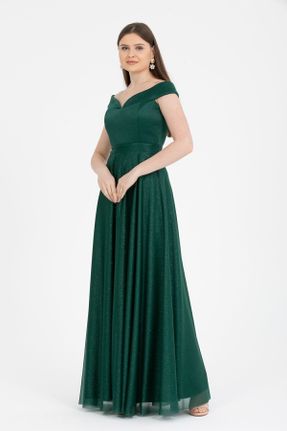 لباس مجلسی سبز زنانه پلی استر بدون آستین یقه قایقی کد 471559992