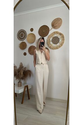 ست بالاتنه و پائین تنه بژ زنانه بافتنی AG - کد 831058441