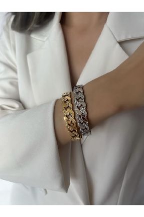 دستبند استیل طلائی زنانه استیل ضد زنگ کد 659978552