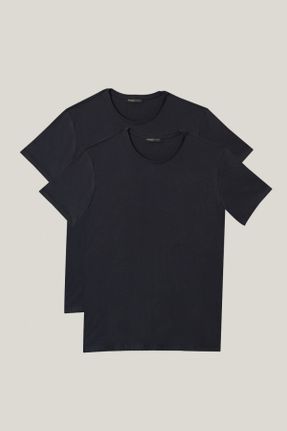 تی شرت سرمه ای مردانه یقه گرد پنبه (نخی) رگولار 2
