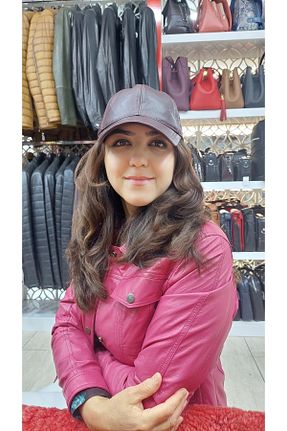 کلاه زرشکی زنانه چرم خالص ELİTELEDER - کد 713855287