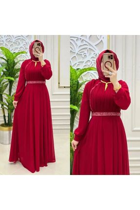 لباس مجلسی قرمز زنانه یقه گرد شیفون اسلیم کد 832520369