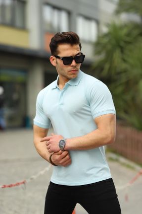 تی شرت آبی مردانه اسلیم فیت پنبه (نخی) تکی کد 666688594