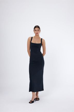 لباس مشکی زنانه بافت پنبه - پلی استر - الاستن بند دار کد 736411502